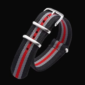 18mm Black, Grey and Red NATO Militäruhr Strap – Authe