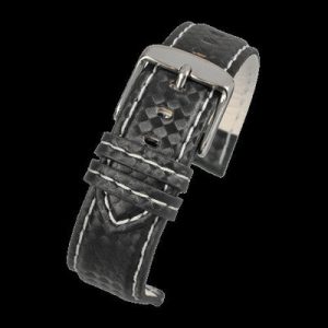 18mm Premium Black Carbon Fibre Uhr Strap mit White Sti