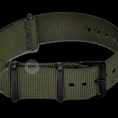 18mm Olive NATO Militäruhr Strap mit zwart PVD fittings