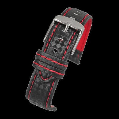22mm Premium Black Carbon Fibre Uhr Strap mit Red Stitc