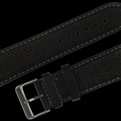 Klassiek 1970s / 1980s Retro Pattern 20mm Black Leather Uhr Strap